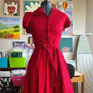 Hearts and Roses Red Polka Dot Dress with Thule Lining Size M